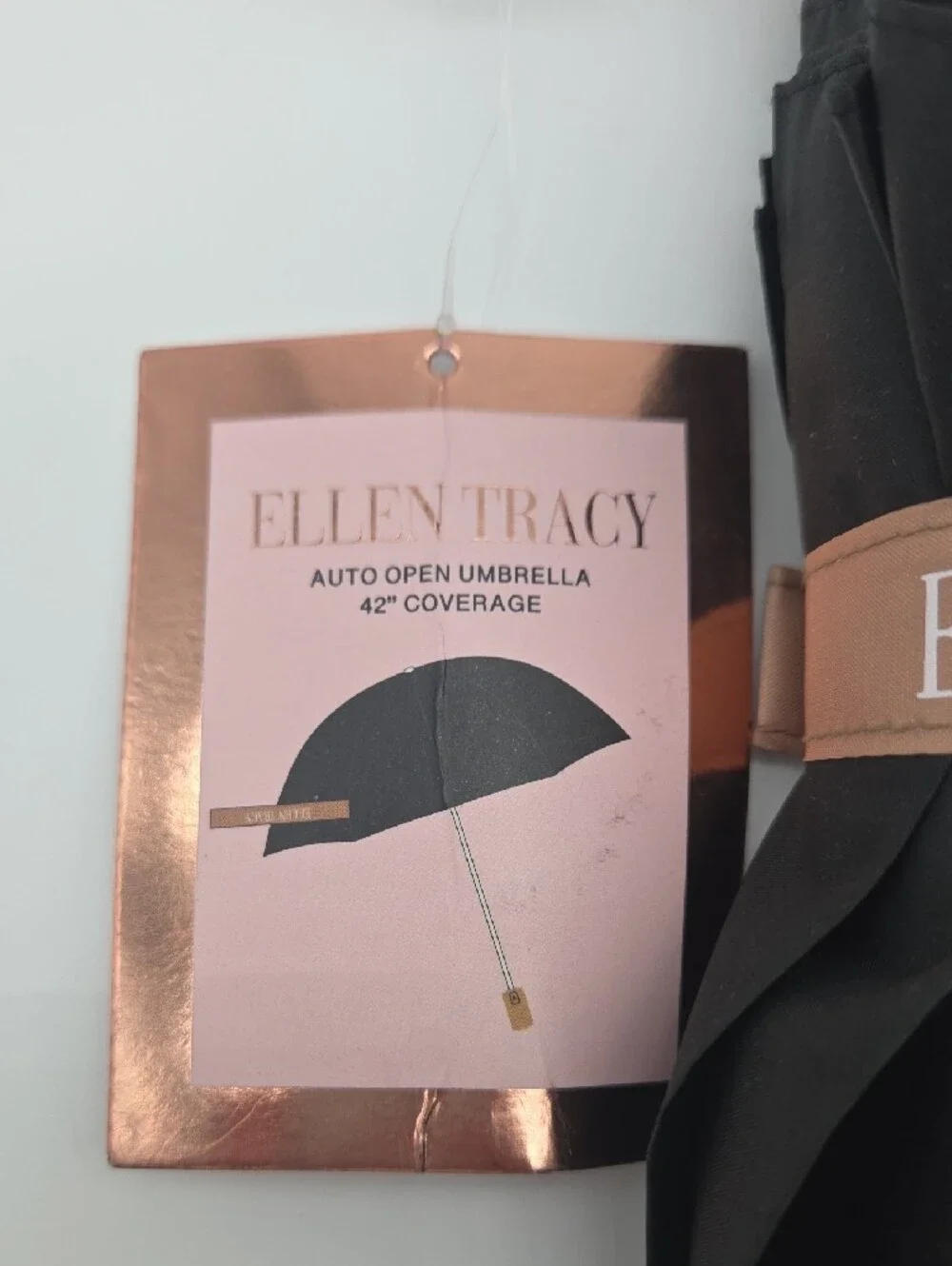 Ellen Tracy Black and Tan Compact Umbrella